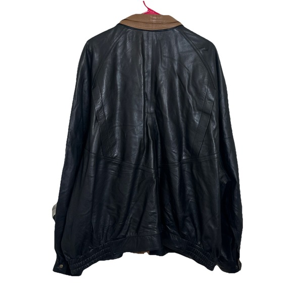 St Croix Shop Brown Black Two Tone Leather Double Collar Bomber Jacket 2XL Sz 50 - Picture 2 of 13